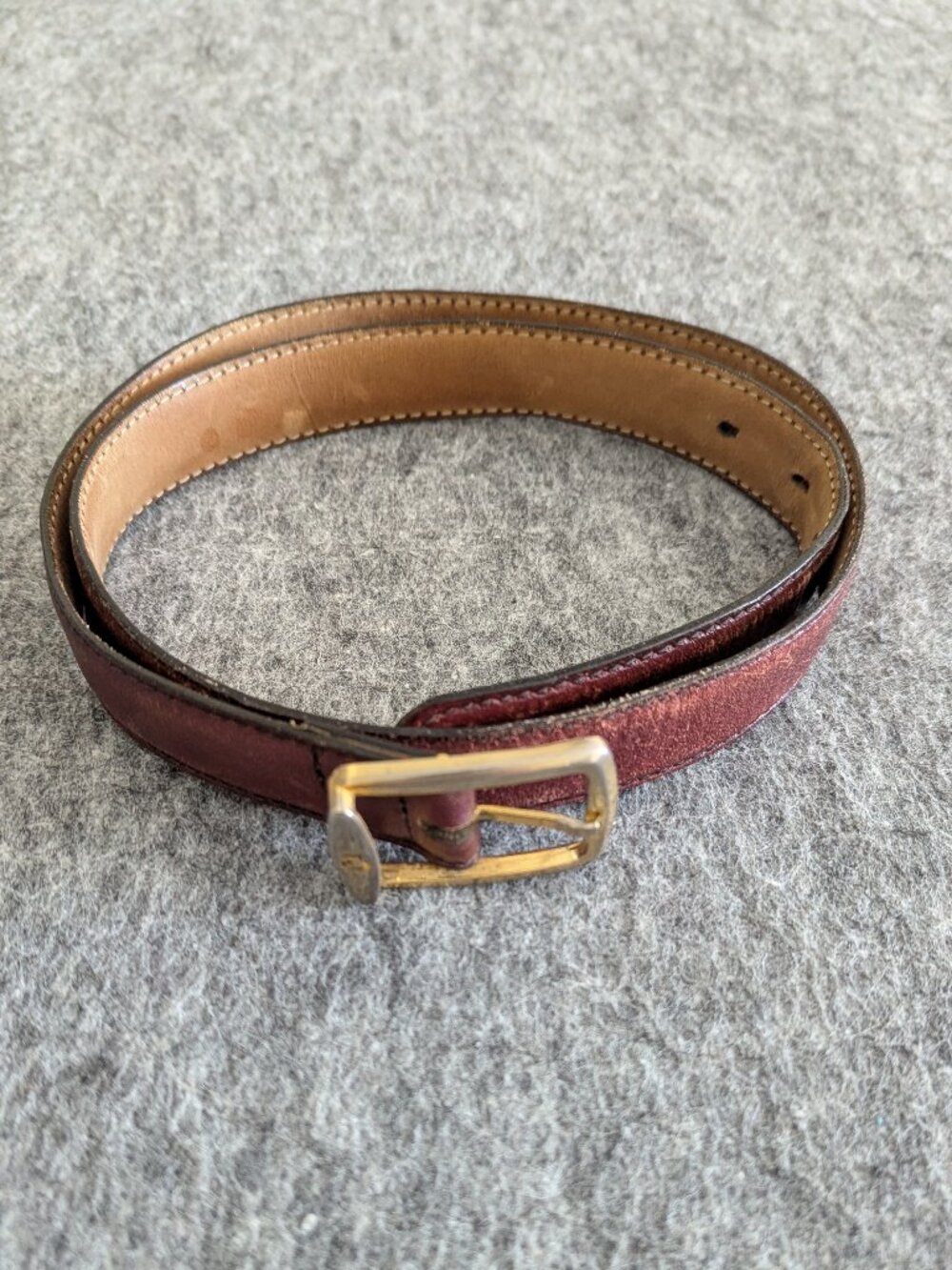 Vintage Pete Cardin Mens Leather Belt Burgundy Made In Spain Size 36